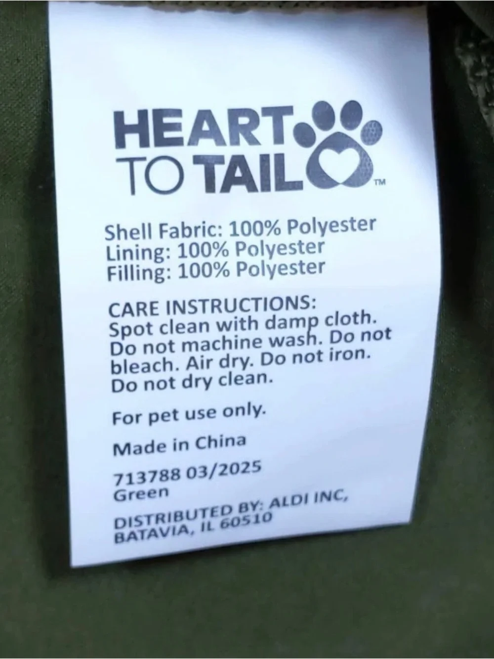 Heart to Tail Quilted Pet Carrier - Olive Green